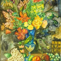 Любимова Наташа, 13 лет, Натюрморт с цветами и фруктами